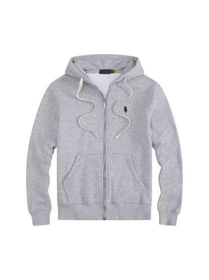 Men's fleece-lined, long-sleeve polo sweatshirt. Pony embroidery