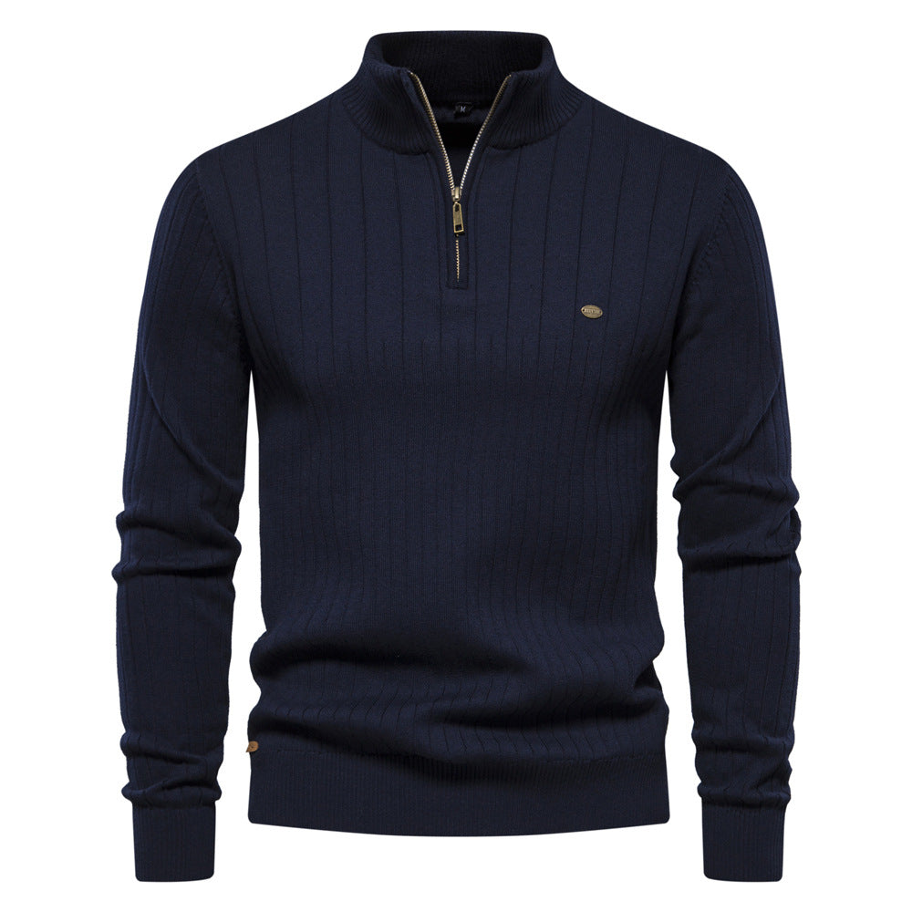 Men's Euro knit sweater: zip neck, solid