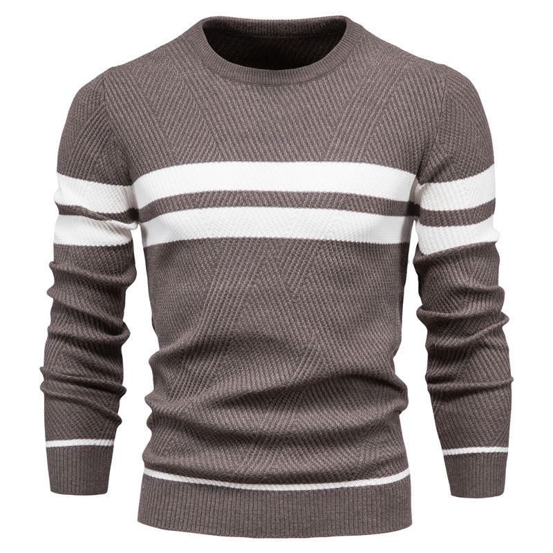 Men's striped, color-block, round-neck sweater