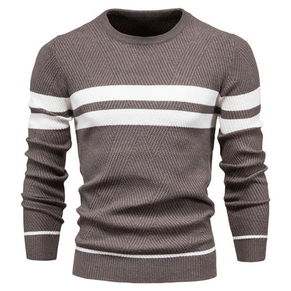 Men's striped, color-block, round-neck sweater