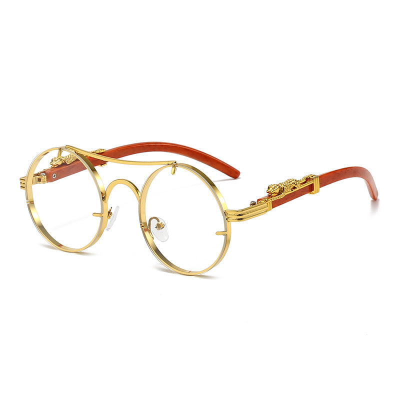 Retro double beam round frame sunglasses