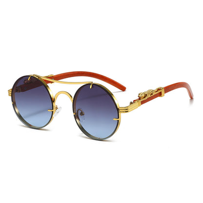 Retro double beam round frame sunglasses
