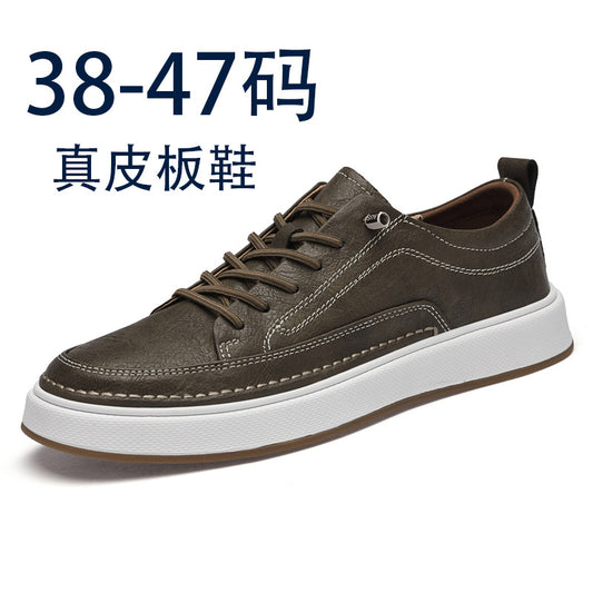 Men's autumn versatile white leather sneakers
