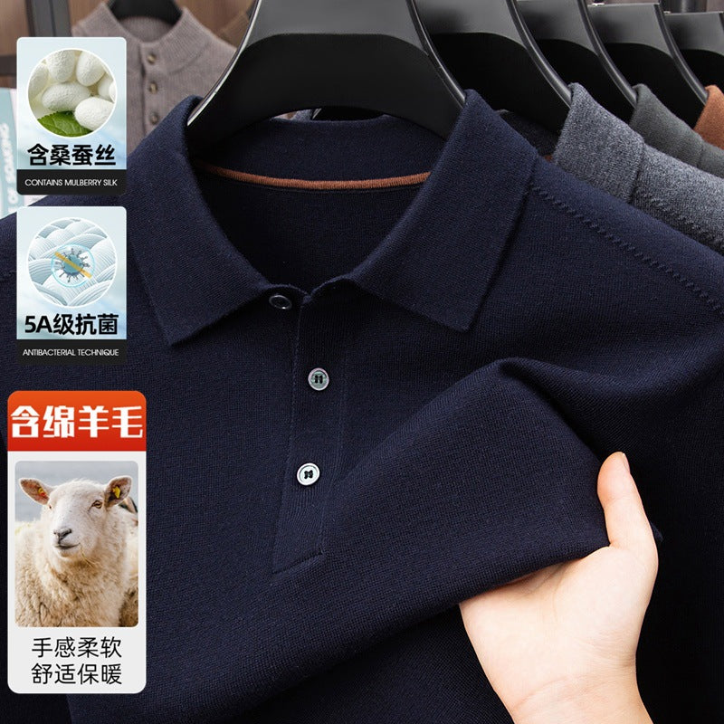 100% Wool Thickened Lapel Sweater for Men