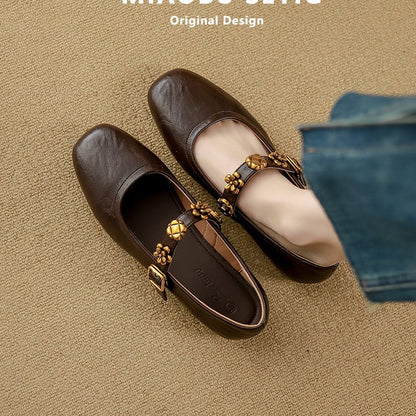 French Retro Leather Mary Jane Flats