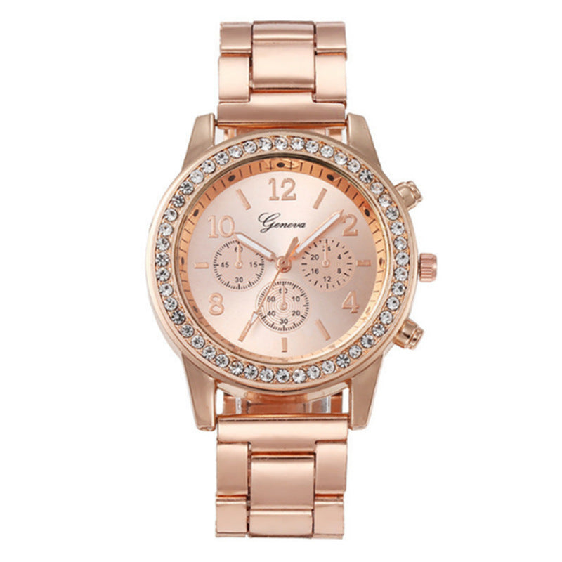 5-piece steel band women's casual Korean watch set with faux Gift set