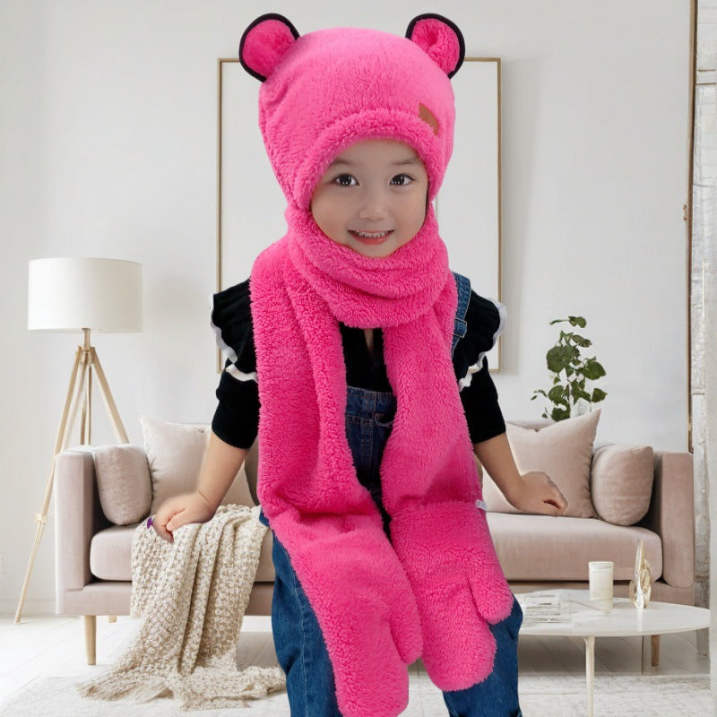 children's hats, scarves, gloves three-piece all-in-one set
