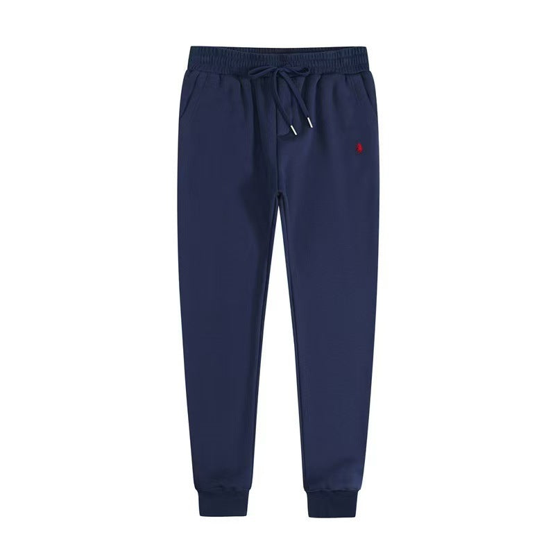 Men's fleece-lined, long-sleeve polo sweatshirt. Pony embroidery