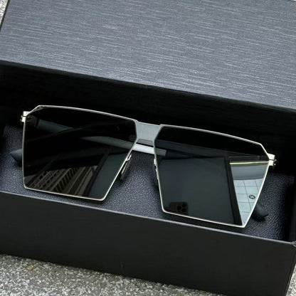 Men's square sunglasses: thin, screwless, spring-leg design for fashion, driving, photography.