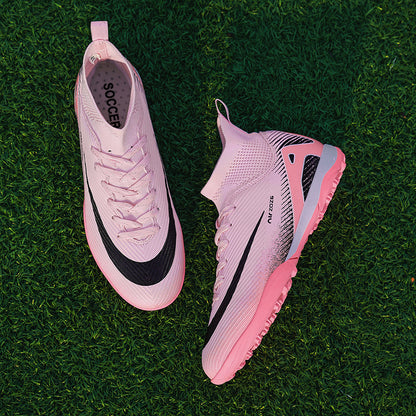 Unisex high top soccer cleats for pro outdoor grass training with AG spikes.