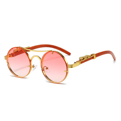 Retro double beam round frame sunglasses