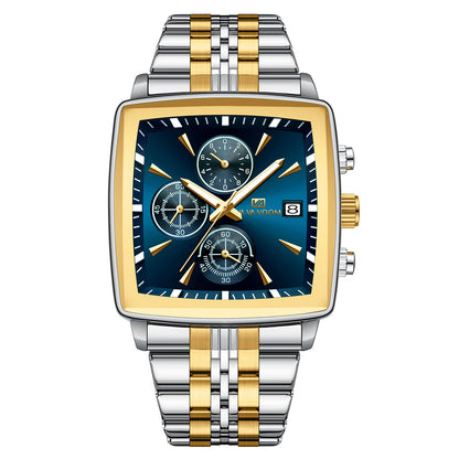 Luminous steel men's waterproof chronograph.