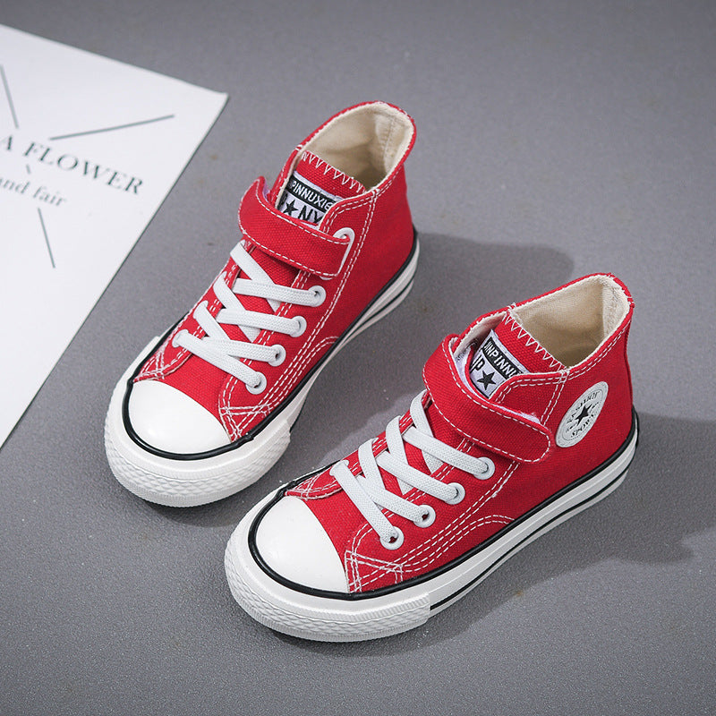2025 trendy white high-top canvas shoes for babies