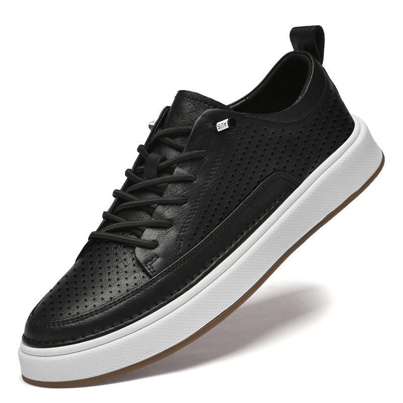 Men's autumn versatile white leather sneakers