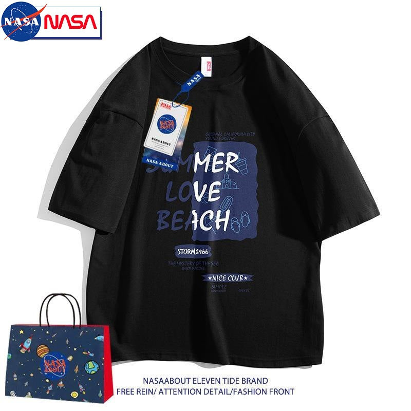 NASA co-branded, loose, short-sleeved cotton summer T-shirt