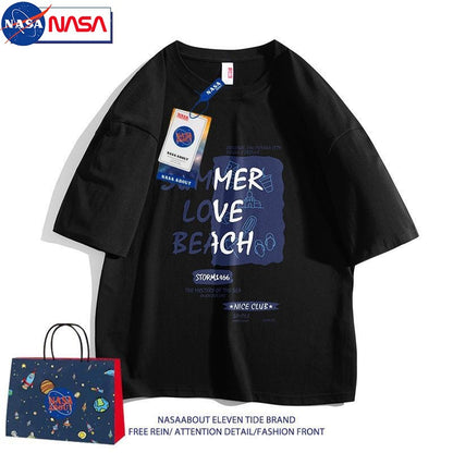 NASA co-branded, loose, short-sleeved cotton summer T-shirt