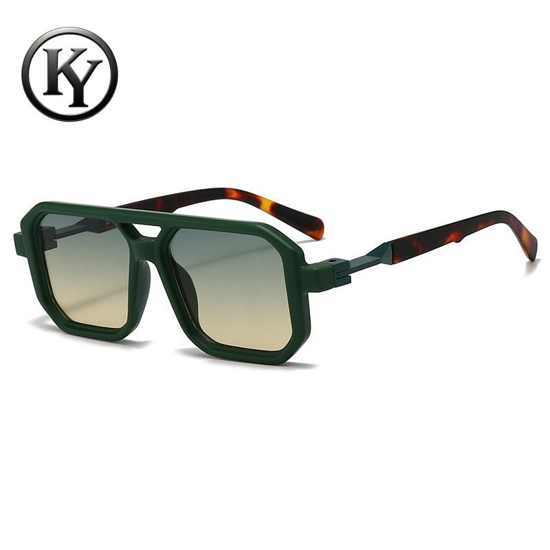 Retro Double-Bridge Square Sunglasses