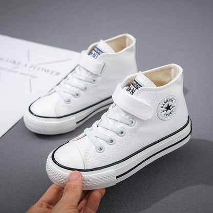 2025 trendy white high-top canvas shoes for babies