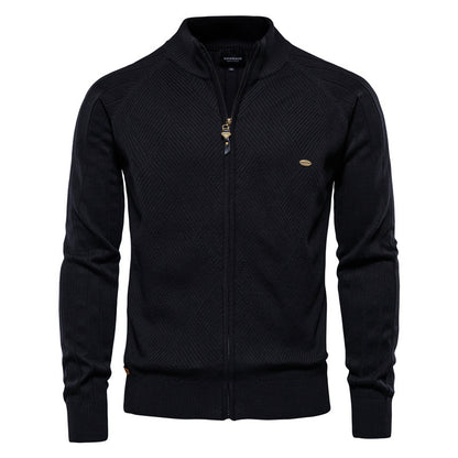 Men's autumn cardigan: versatile, casual, solid, high-neck jacquard knit