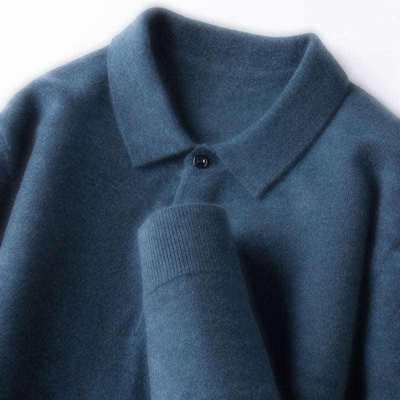 100% Wool Thickened Lapel Sweater for Men