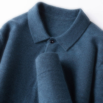 100% Wool Thickened Lapel Sweater for Men