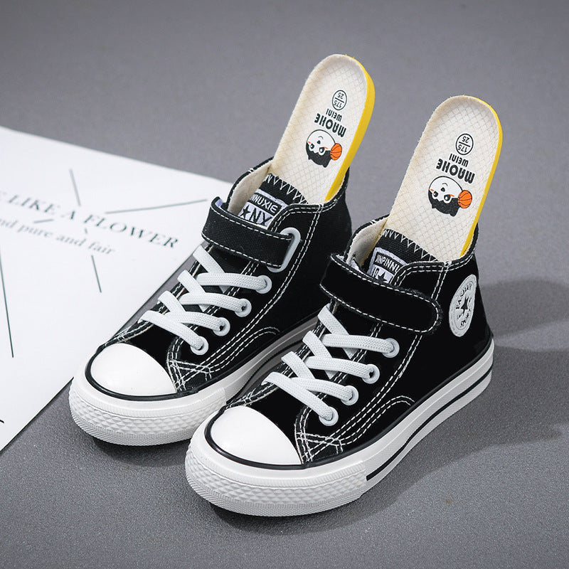 2025 trendy white high-top canvas shoes for babies