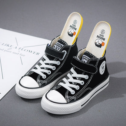 2025 trendy white high-top canvas shoes for babies