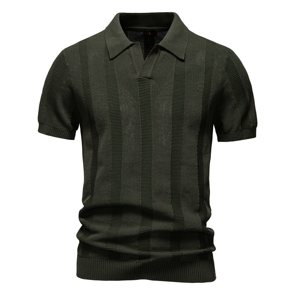 Men's Stripe Hollow Polo Shirt