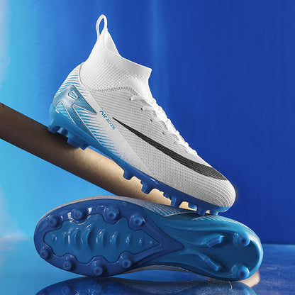 Unisex high top soccer cleats for pro outdoor grass training with AG spikes.
