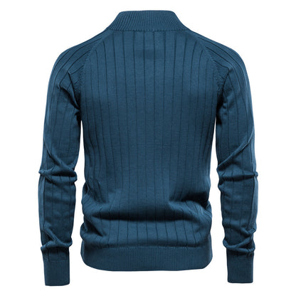 Men's autumn cardigan: versatile, casual, solid, high-neck jacquard knit