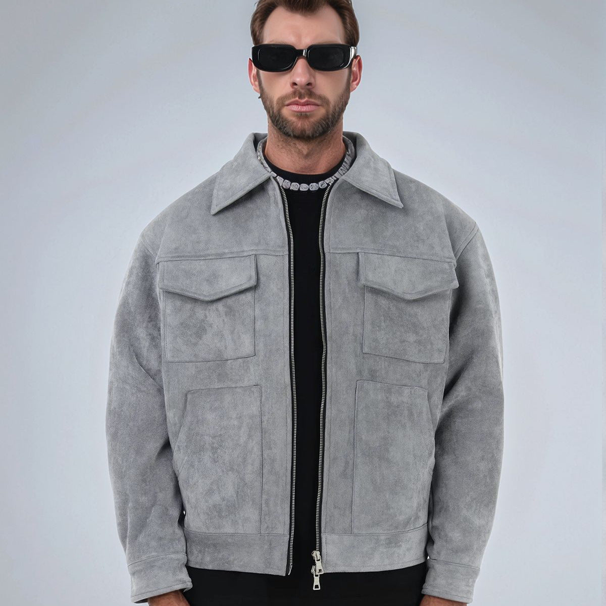 Urban Suede Lapel Zip Fashion Jacket