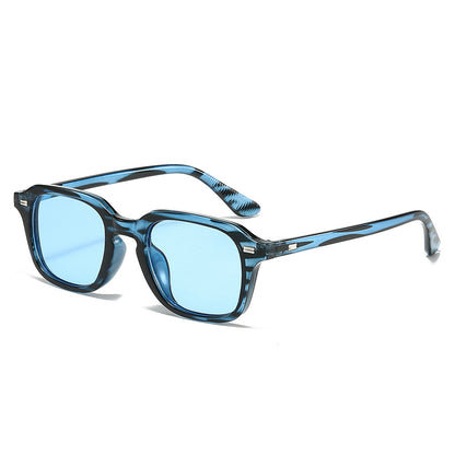 Classic square narrow frame sunglasses with gradient lenses and UV protection.