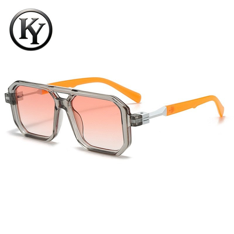 Retro Double-Bridge Square Sunglasses