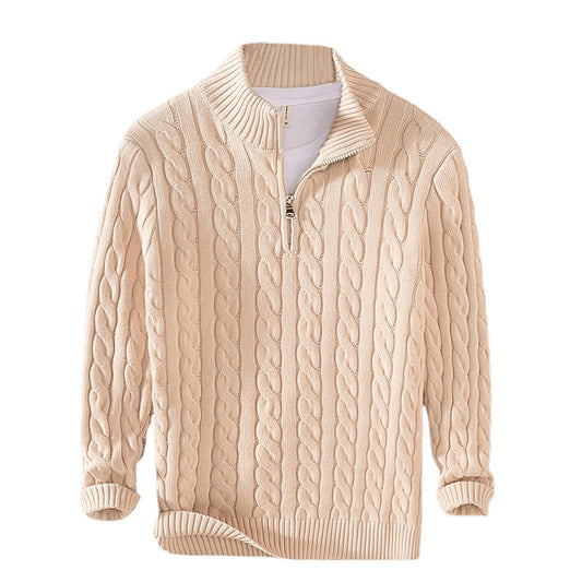 Men's Autumn/Winter Thick Half-Neck Zipper Knitted Pullover