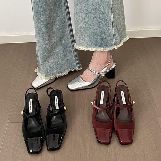 French Elegance: Square-Toe Block Heel Mary Janes