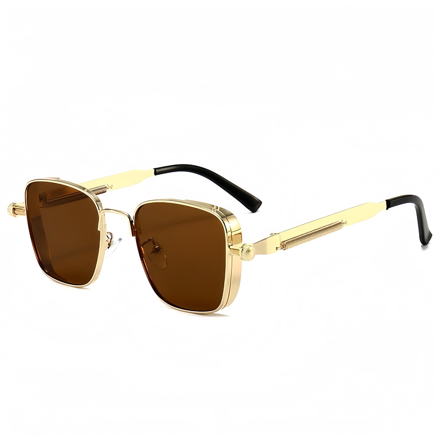 Square steampunk metal sunglasses for men