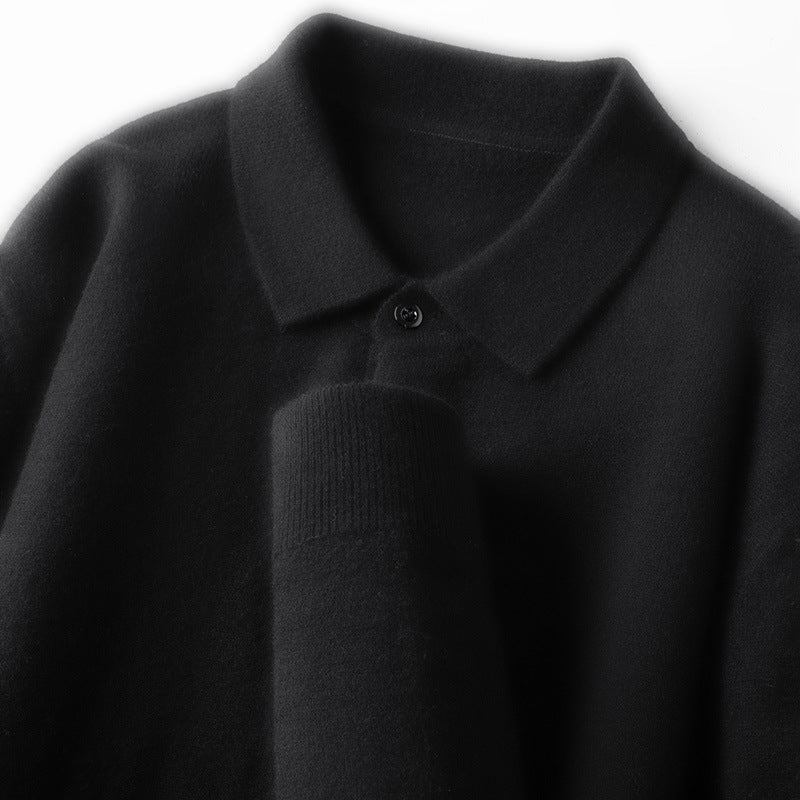 100% Wool Thickened Lapel Sweater for Men