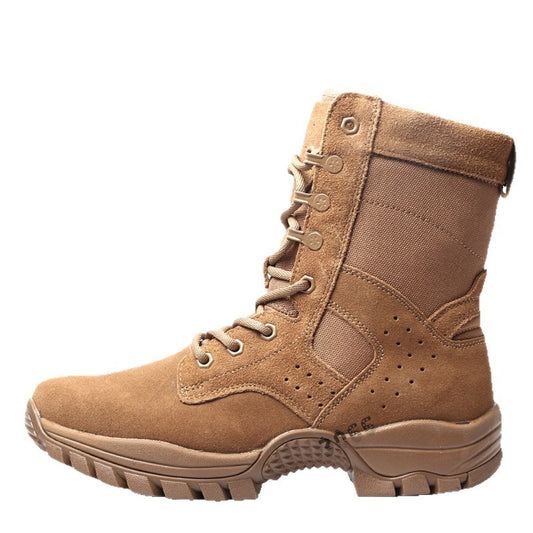 Men's brown waterproof leather high-top side-zip combat boots