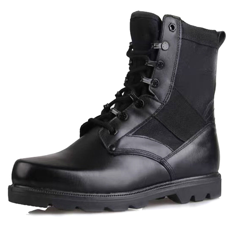 Men's brown waterproof leather high-top side-zip combat boots