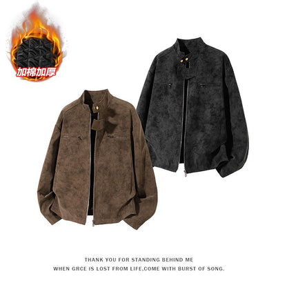 American Retro PU Leather Stand-Up Collar Jacket