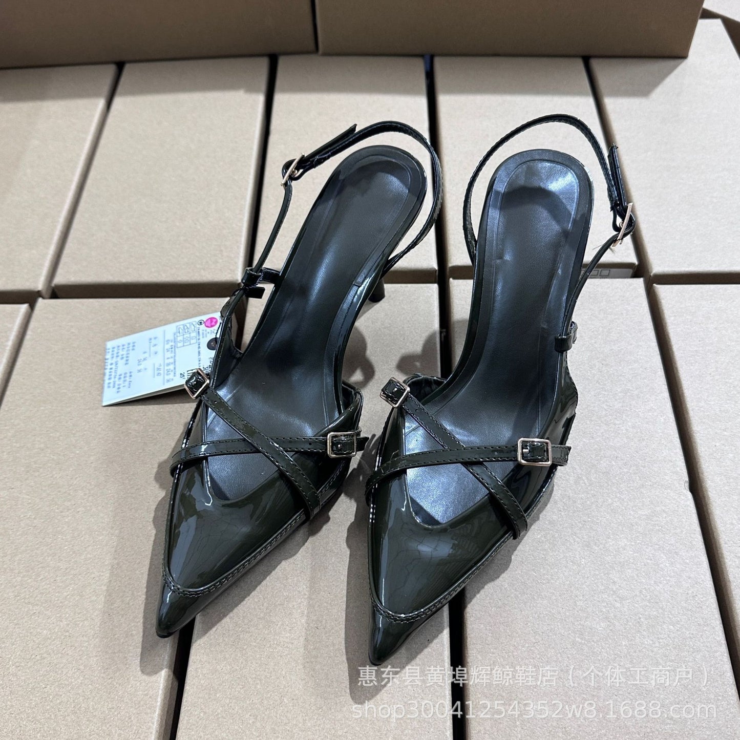 heeled sandals - cross-buckle strap, pointed toe, fairy-style mules.