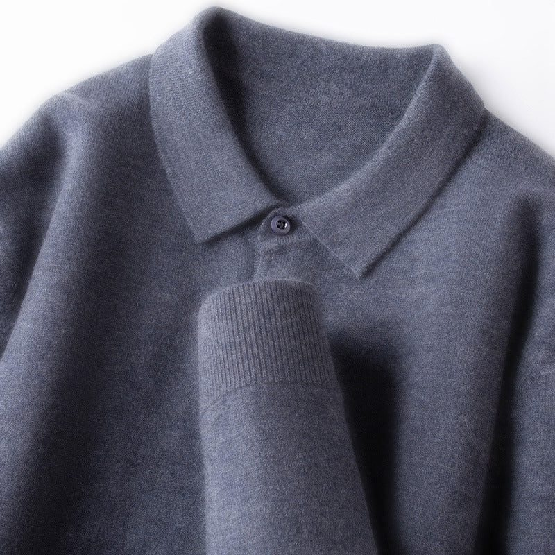 100% Wool Thickened Lapel Sweater for Men