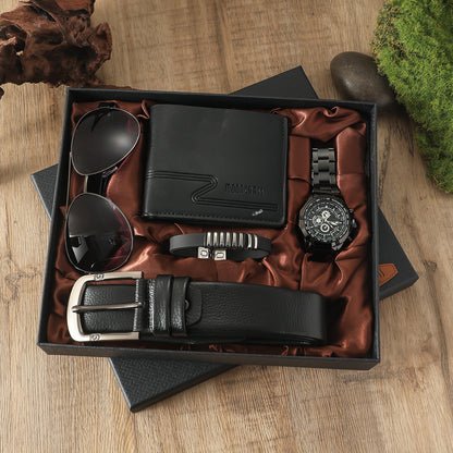 Men’s Gift Set – Quartz Watch, Belt, Wallet, Glasses & Keychain Combo
