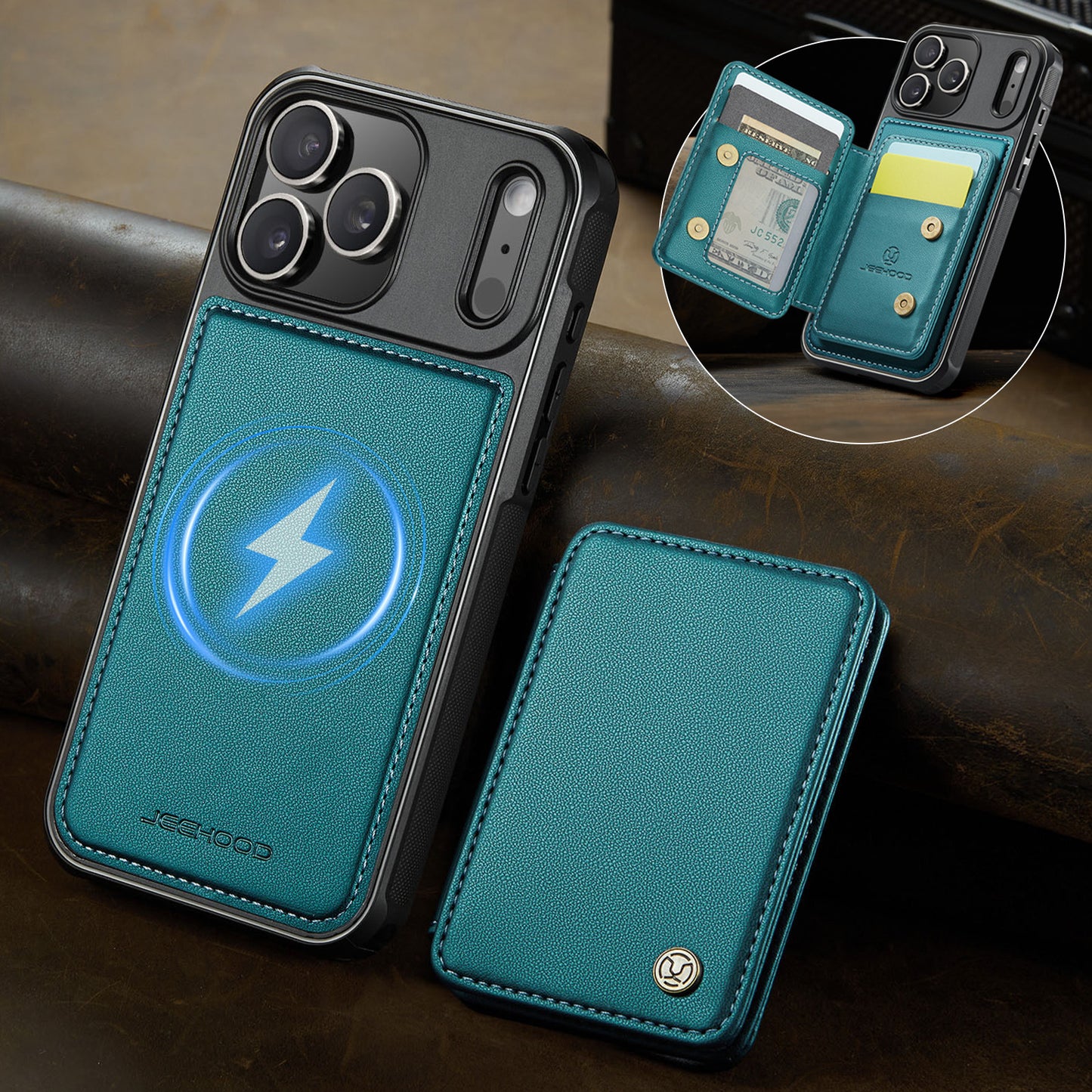 Mag Leather 2-in-1 Series  Magnetic Card & Wireless Charging Case for iPhone