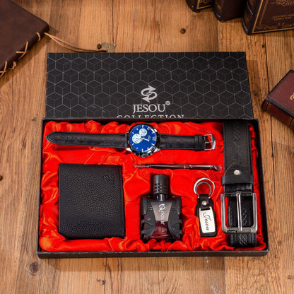 Men's Gift Set Beautiful Packaging Watch + Leather Tie Belt Wallet Simple Combo Set - 6pes set