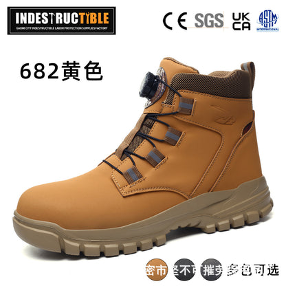 Steel-toe work boots, Kevlar sole, button close