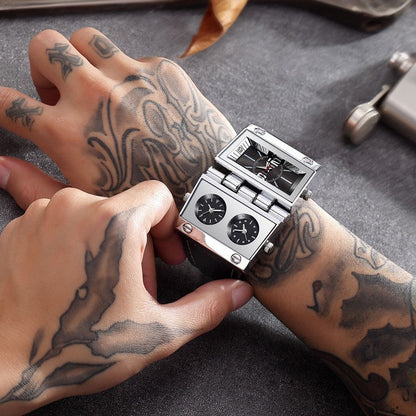 OULM Men’s Large Dial Multi-Time Zone  Watch