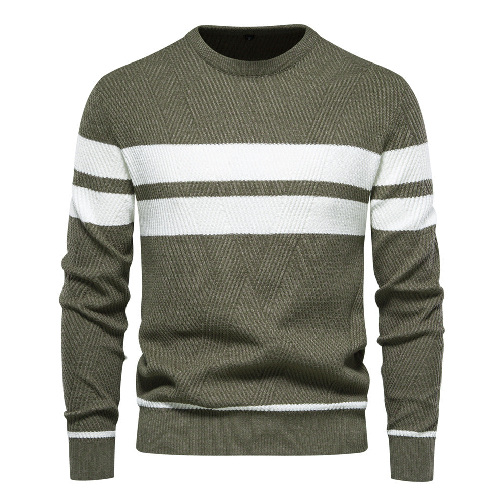 Men's striped, color-block, round-neck sweater
