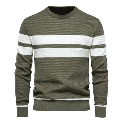 Men's striped, color-block, round-neck sweater