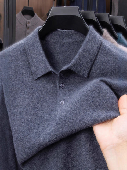 100% Wool Thickened Lapel Sweater for Men